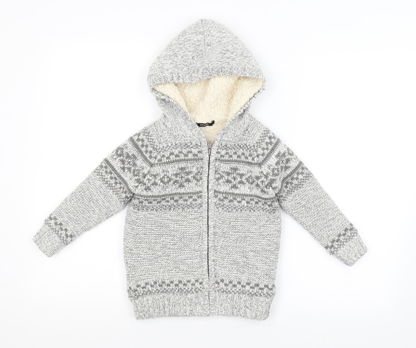 George Boys Grey Argyle/Diamond  Full Zip Hoodie Size 4-5 Years