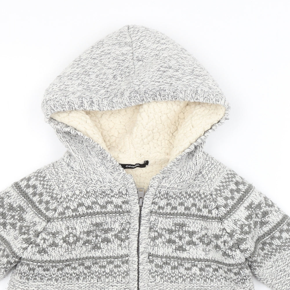 George Boys Grey Argyle/Diamond  Full Zip Hoodie Size 4-5 Years