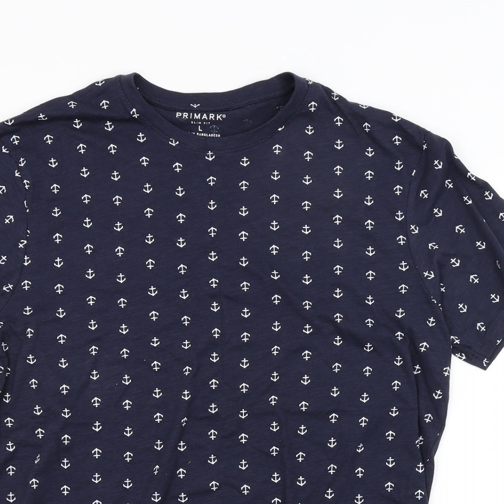 Primark Mens Blue Geometric   T-Shirt Size L
