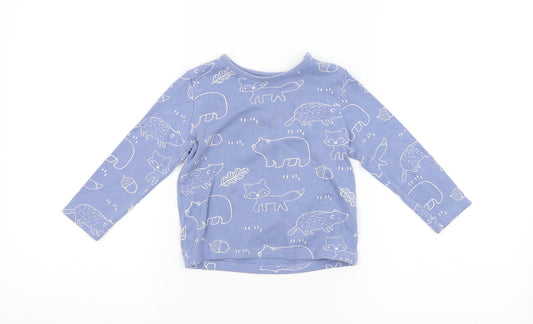 Front view of F&F Baby Blue Animal Print Basic T-Shirt, size 12-18, Months