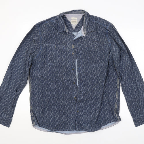 Preworn Mens Blue Argyle/Diamond   Button-Up Size L