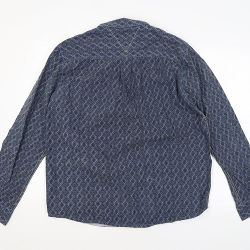 Preworn Mens Blue Argyle/Diamond   Button-Up Size L
