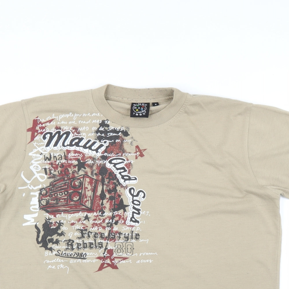 Maui and Sons Mens Beige    T-Shirt Size M  - Maui and sons