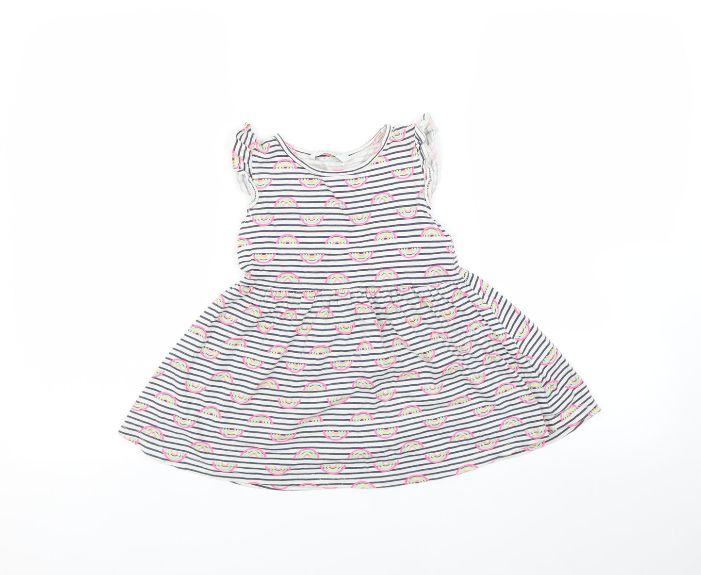 Primark Girls Multicoloured Striped  Fit & Flare  Size 4-5 Years  - rainbow print