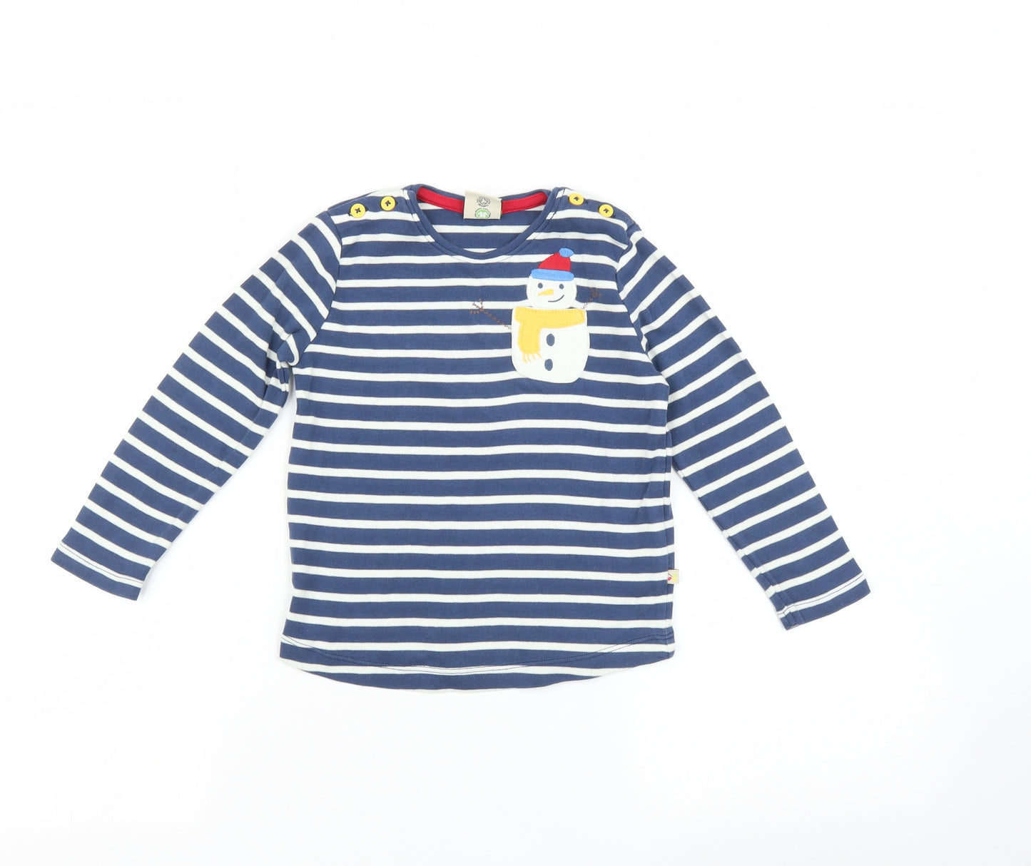 Frugl Boys Blue Striped  Basic T-Shirt Size 3-4 Years  - Snowman