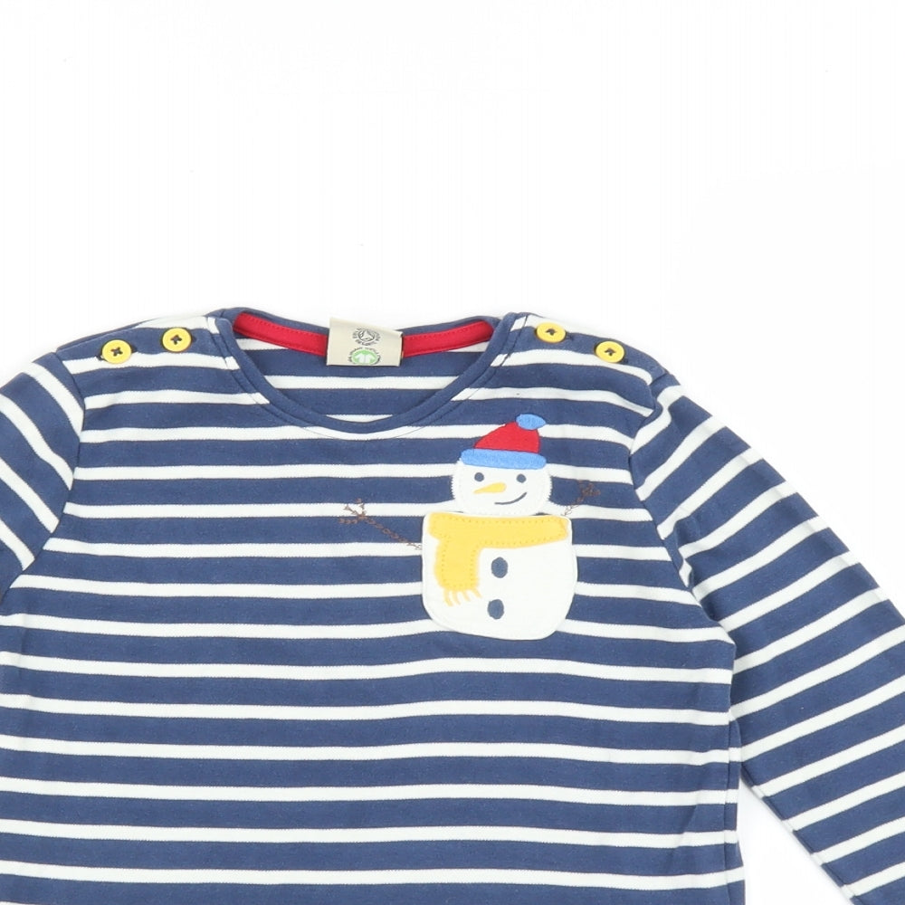 Frugl Boys Blue Striped  Basic T-Shirt Size 3-4 Years  - Snowman