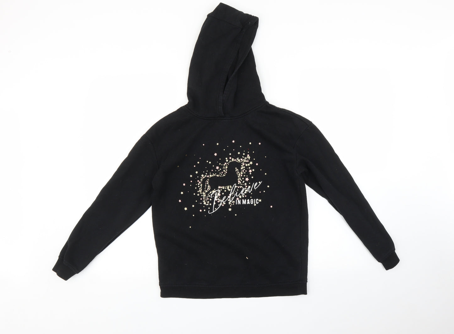 Primark Girls Black   Pullover Hoodie Size 11-12 Years  - Believer in magic