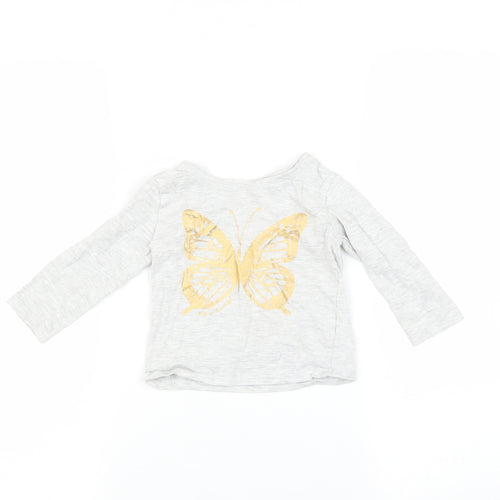Primark Baby Grey   Basic T-Shirt Size 9-12 Months  - Butterfly
