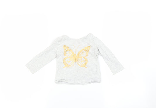 Front view of Primark Baby Grey Basic T-Shirt, size 9-12, Months - Butterfly