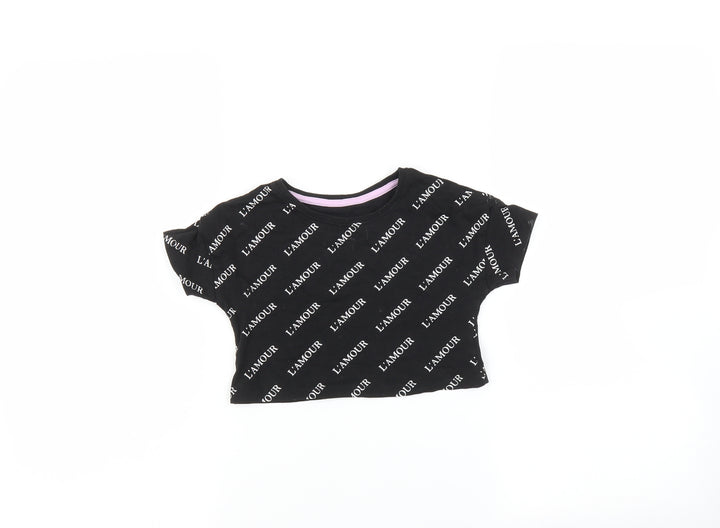 Matalan Girls Black   Basic T-Shirt Size 4 Years  - L'amour