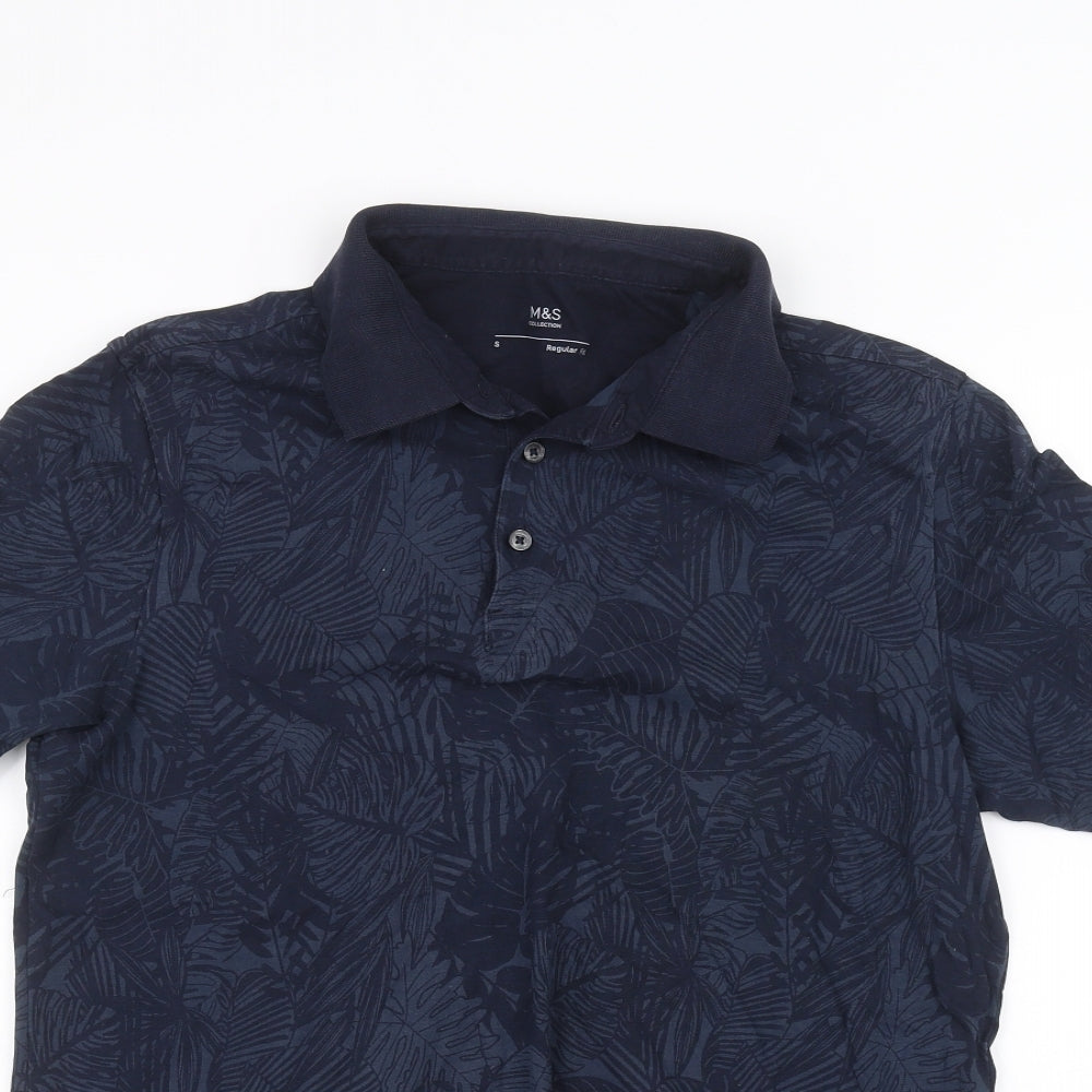 Marks and Spencer Mens Blue Floral   Polo Size S