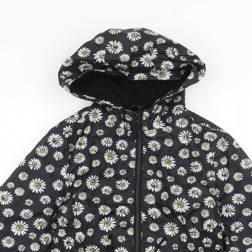 George Girls Black Floral  Rain Coat Coat Size 8-9 Years
