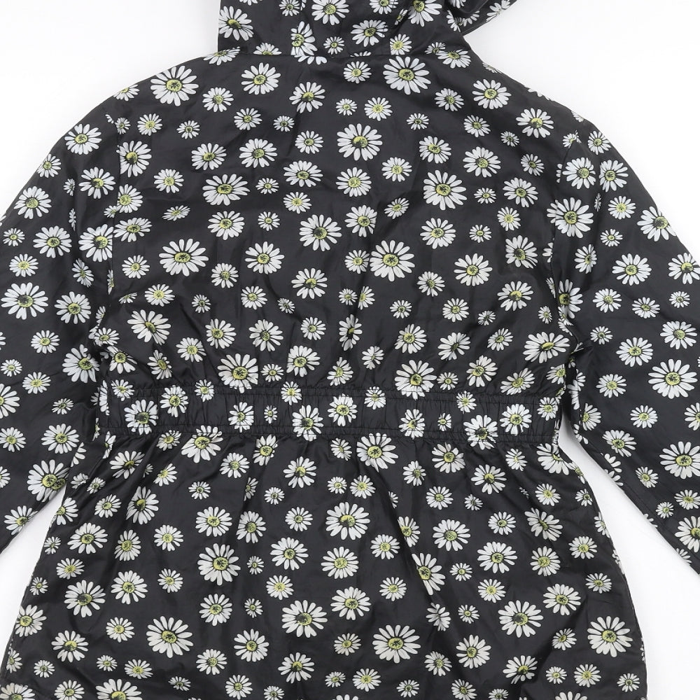 George Girls Black Floral  Rain Coat Coat Size 8-9 Years
