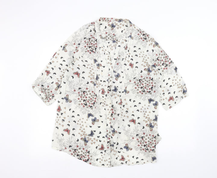 Being casual Womens White Floral Basic Button-Up Size 16
