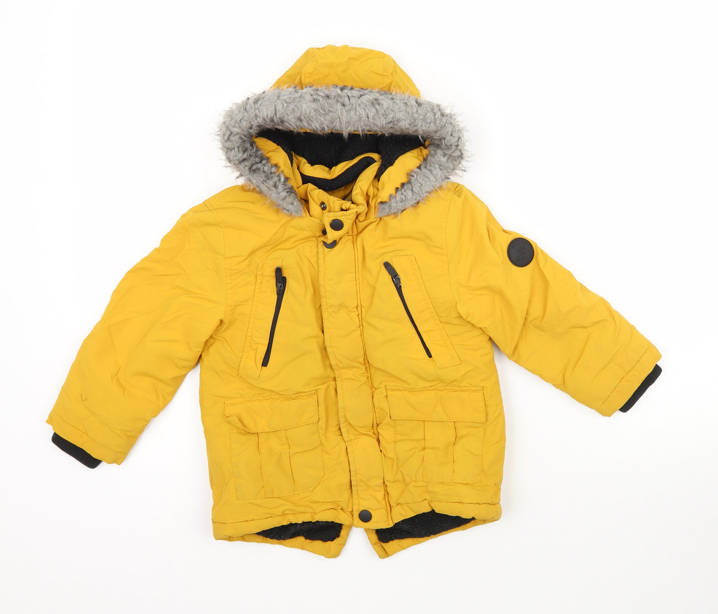 Primark Boys Yellow   Parka Coat Size 2-3 Years