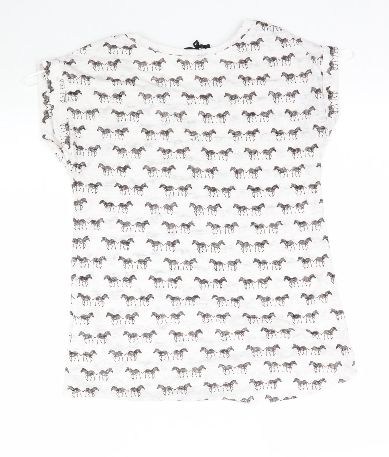 New Look Womens White   Basic T-Shirt Size 10  - Zebra