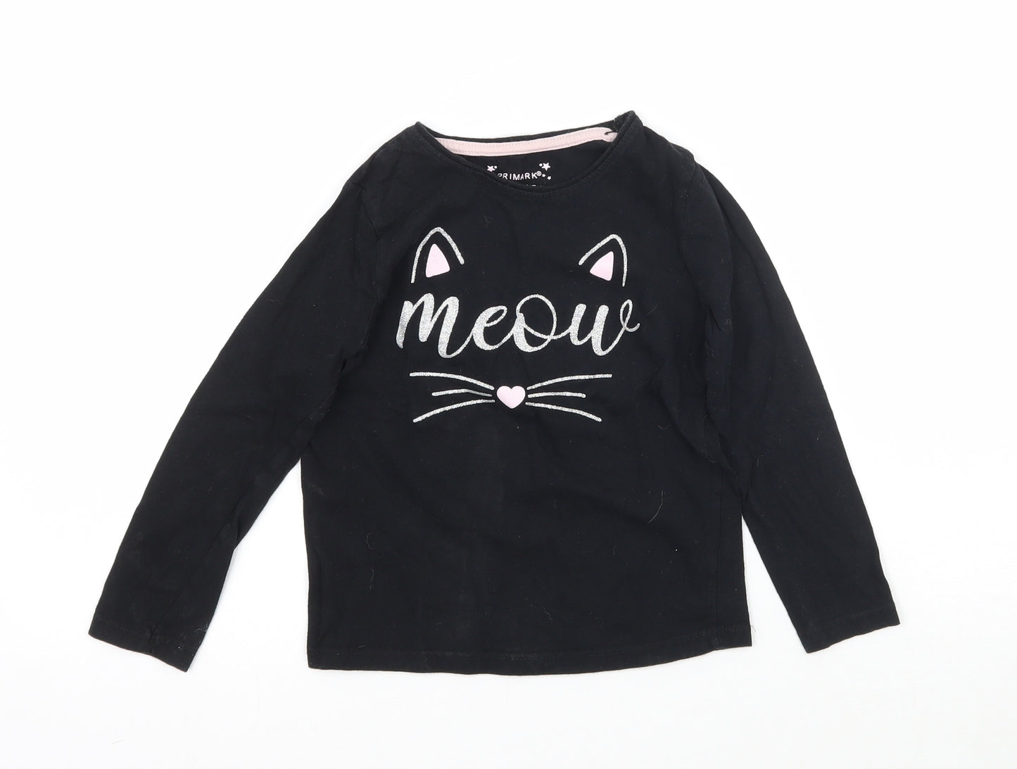 Primark Girls Black   Basic T-Shirt Size 4-5 Years  - Cat Meow
