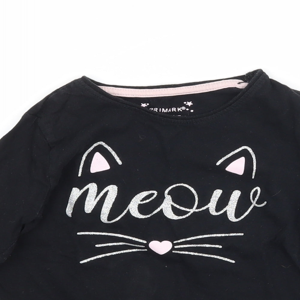Primark Girls Black   Basic T-Shirt Size 4-5 Years  - Cat Meow