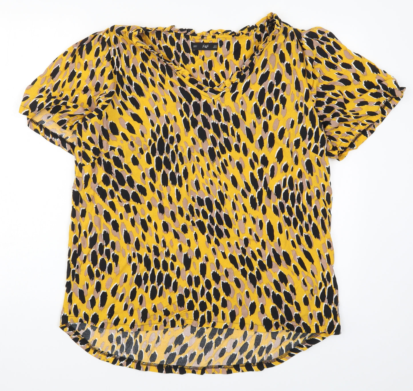 F&F Womens Yellow Animal Print  Basic T-Shirt Size 16