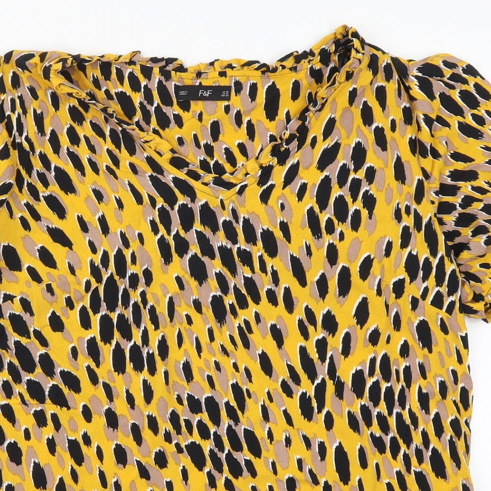 F&F Womens Yellow Animal Print  Basic T-Shirt Size 16