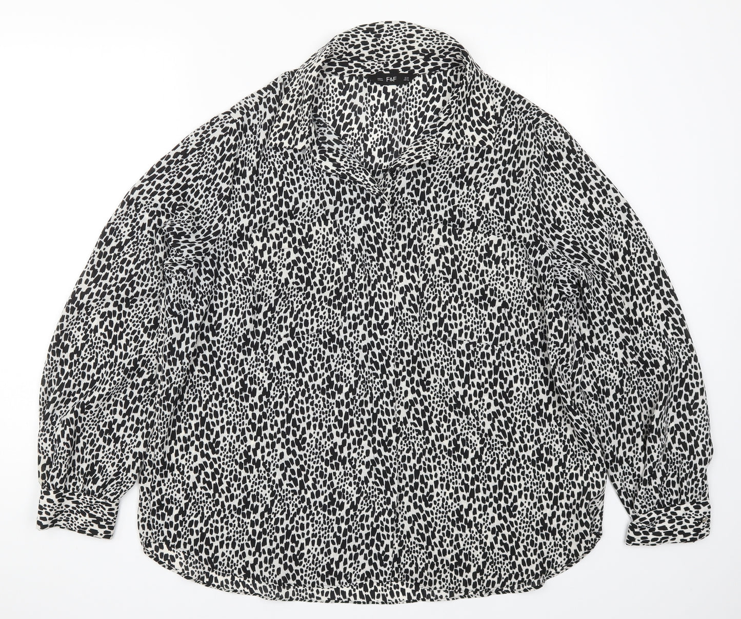 F&F Womens Black Animal Print  Basic Button-Up Size 18  - Black and White