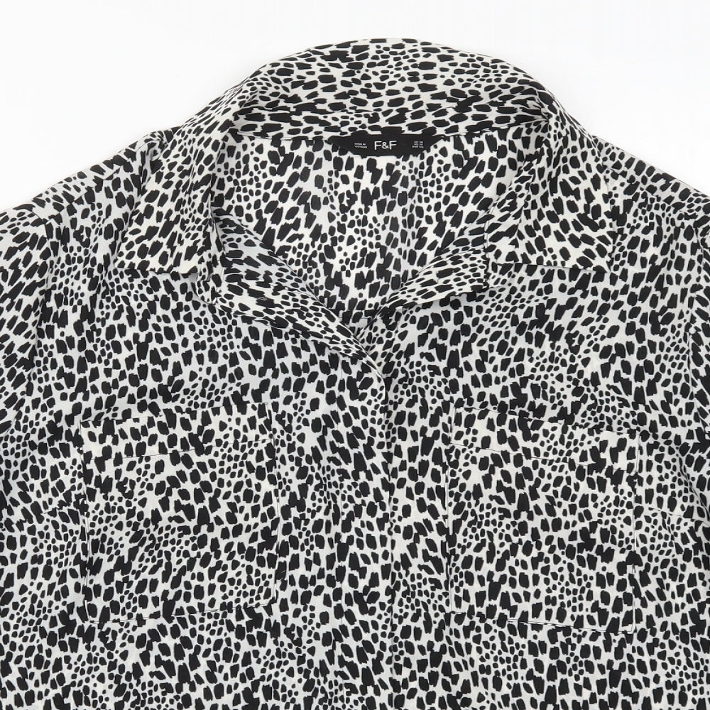 F&F Womens Black Animal Print  Basic Button-Up Size 18  - Black and White