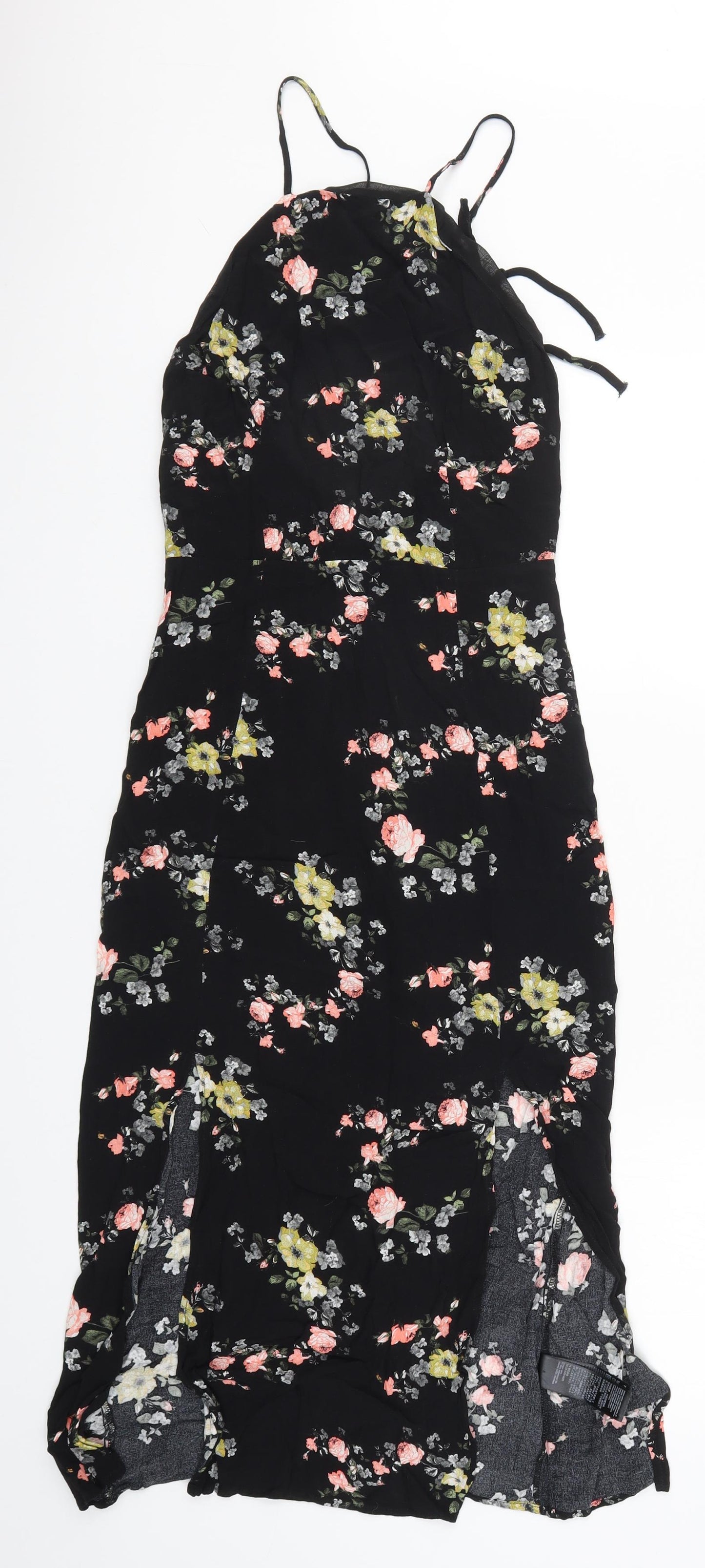 Topshop Womens Black Floral  A-Line  Size 8