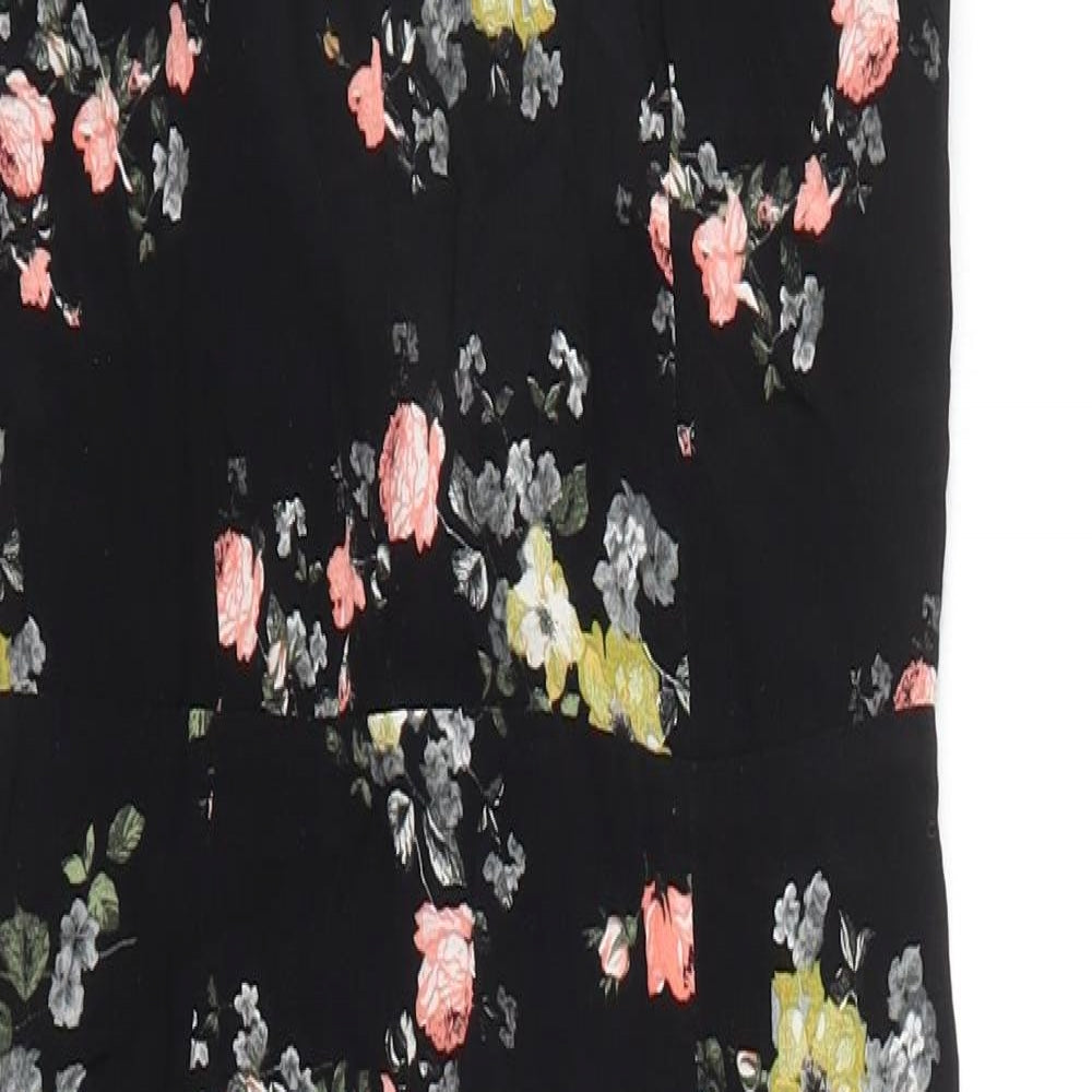 Topshop Womens Black Floral  A-Line  Size 8