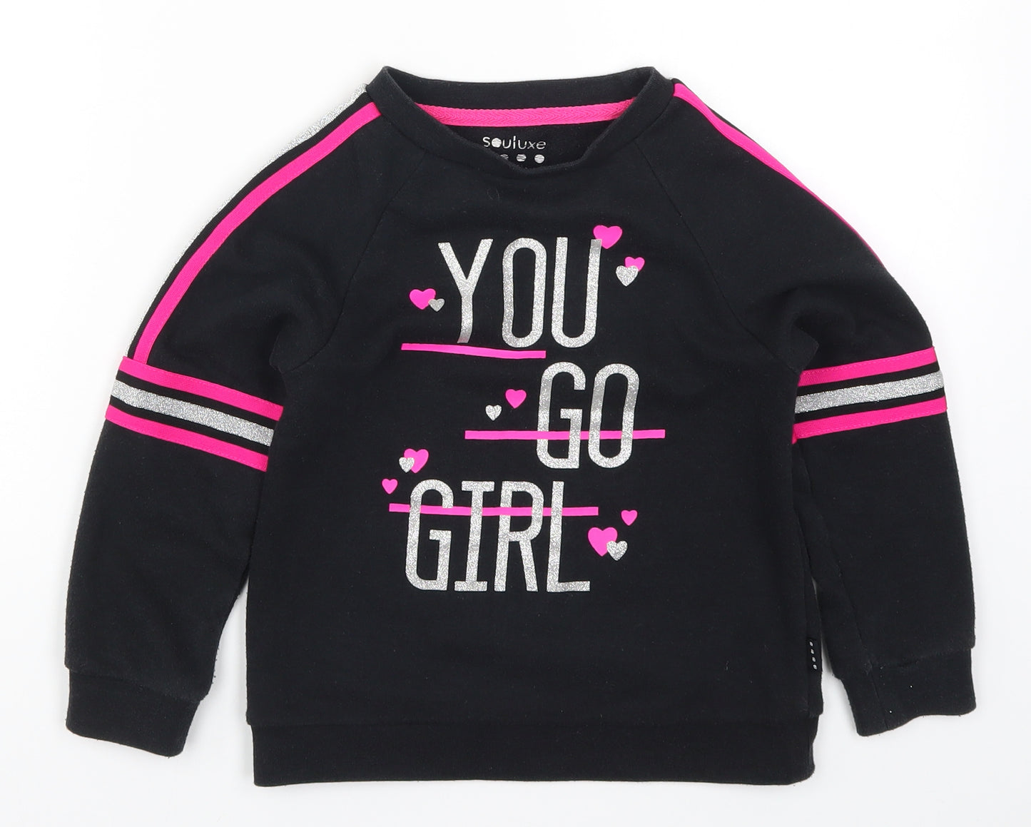 Matalan Girls Black Striped  Pullover Sweatshirt Size 6-7 Years  - You Go Girl