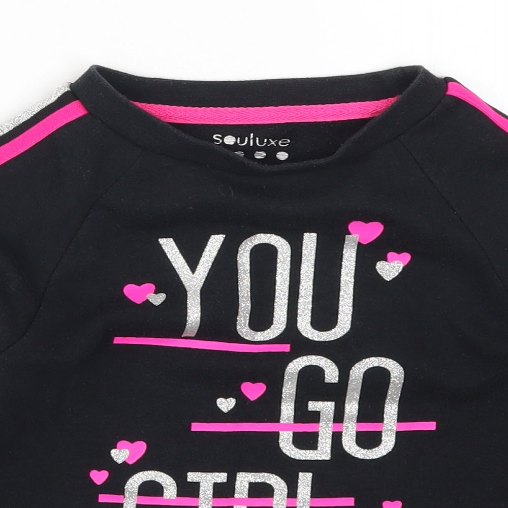 Matalan Girls Black Striped  Pullover Sweatshirt Size 6-7 Years  - You Go Girl