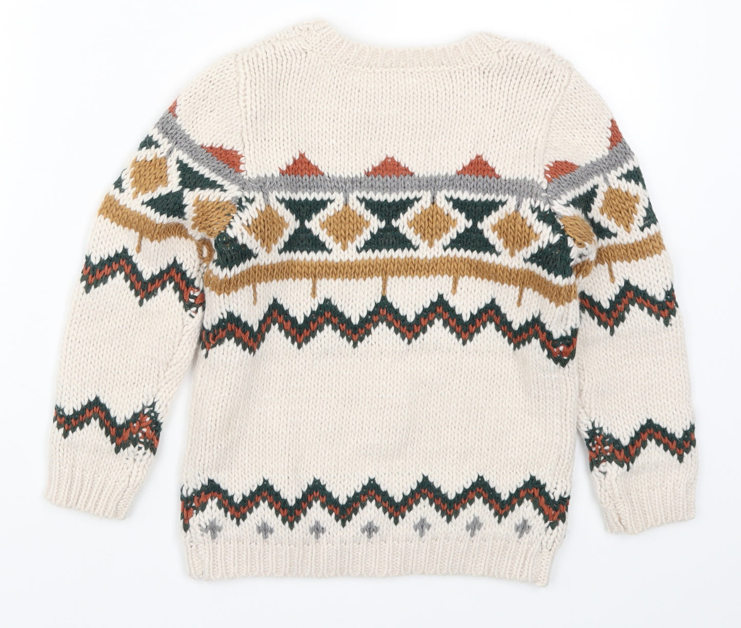 TU Boys Beige Fair Isle Knit Pullover Jumper Size 5-6 Years