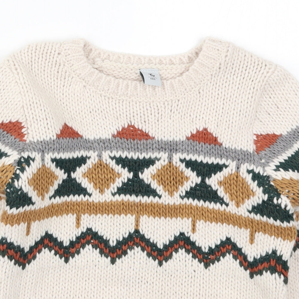 TU Boys Beige Fair Isle Knit Pullover Jumper Size 5-6 Years
