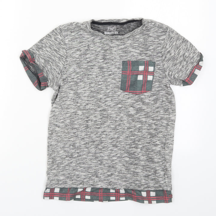 F&F Boys Grey Check Basic T-Shirt Size 10-11 Years