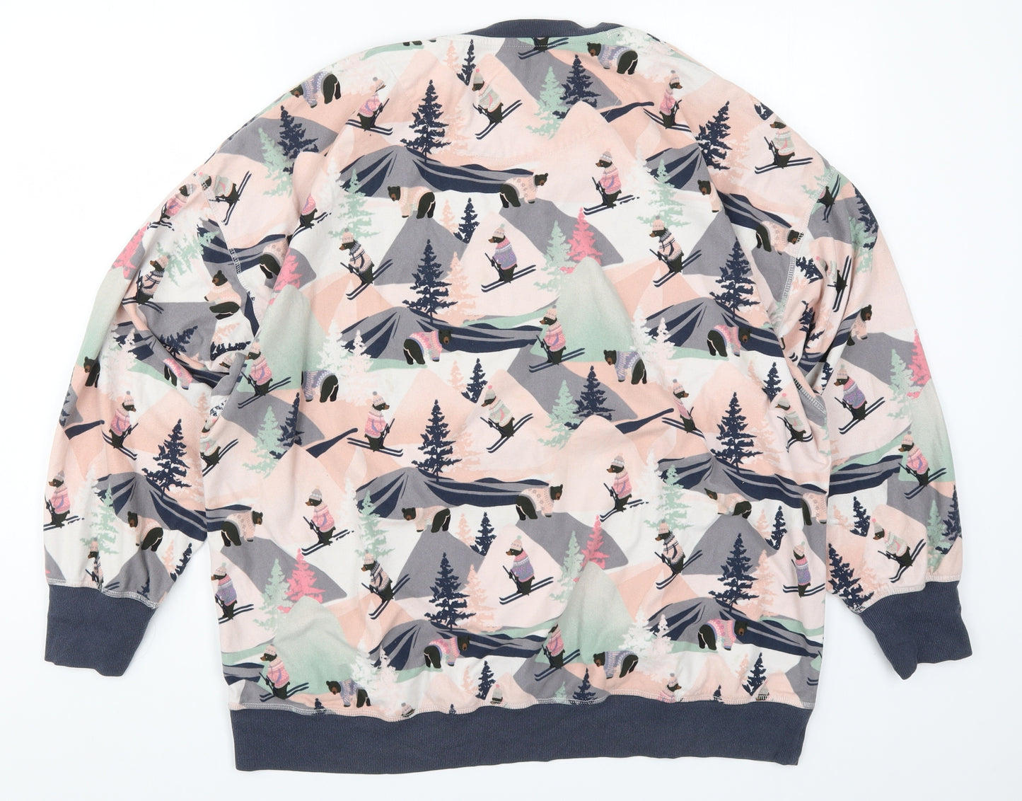 NEXT Womens Pink Geometric  Top Pyjama Top Size L  - Skiing Bears