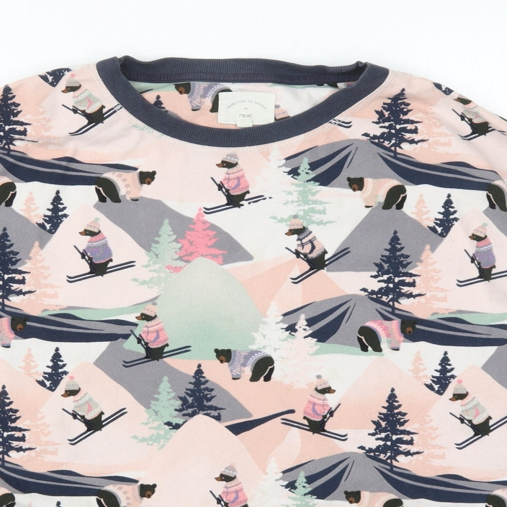 NEXT Womens Pink Geometric  Top Pyjama Top Size L  - Skiing Bears