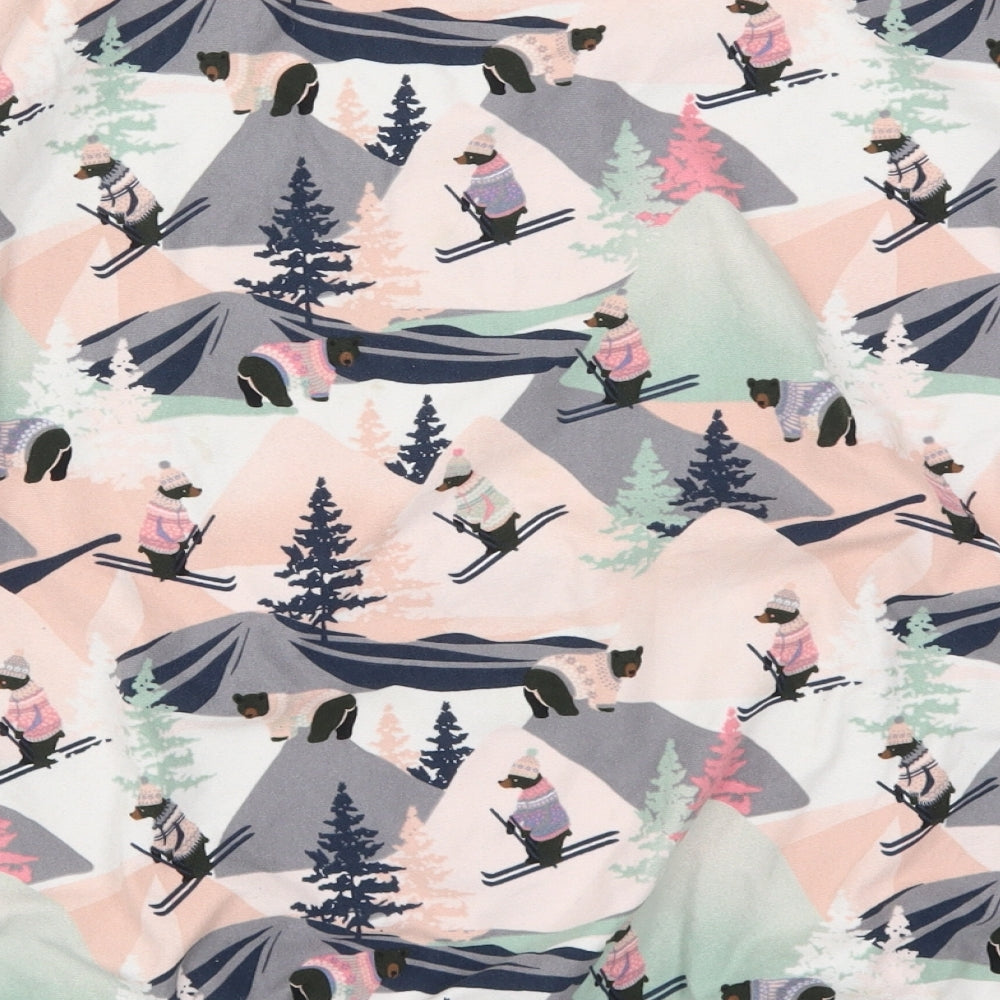 NEXT Womens Pink Geometric  Top Pyjama Top Size L  - Skiing Bears