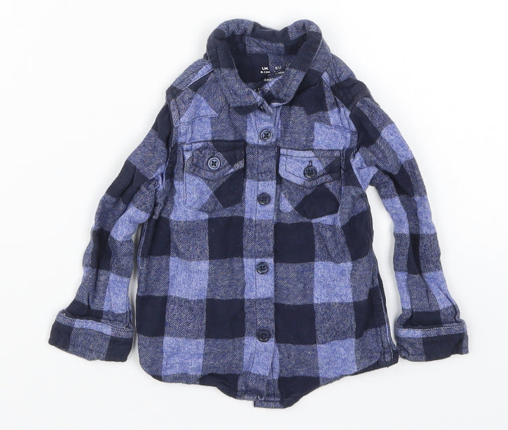 F&F Boys Blue Check Basic Button-Up Size 9-12 Months