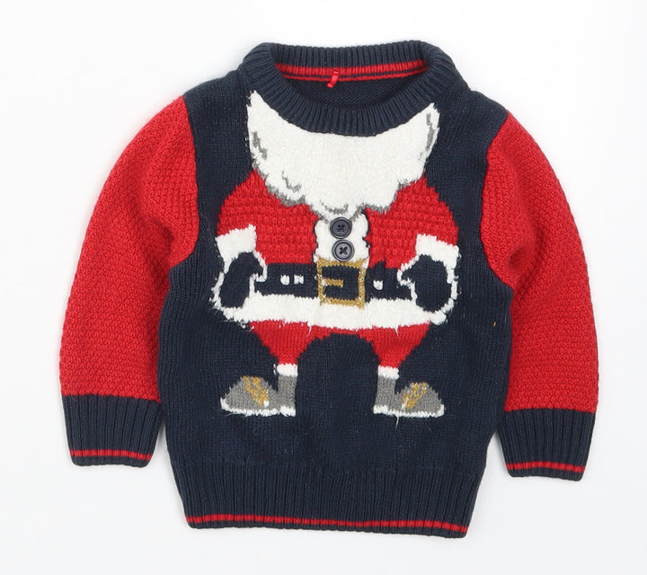 George Boys Blue Knit Pullover Jumper Size 9-12 Months - Santa