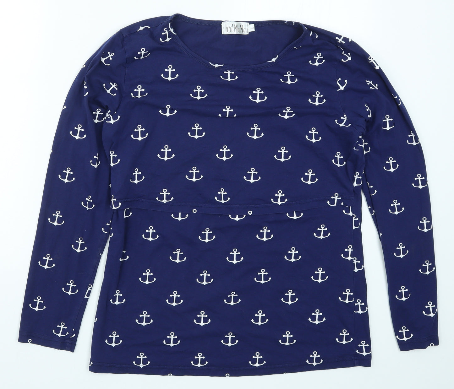 Hot Mama Womens Blue   Basic T-Shirt Size L  - Anchor Print Nursing Top