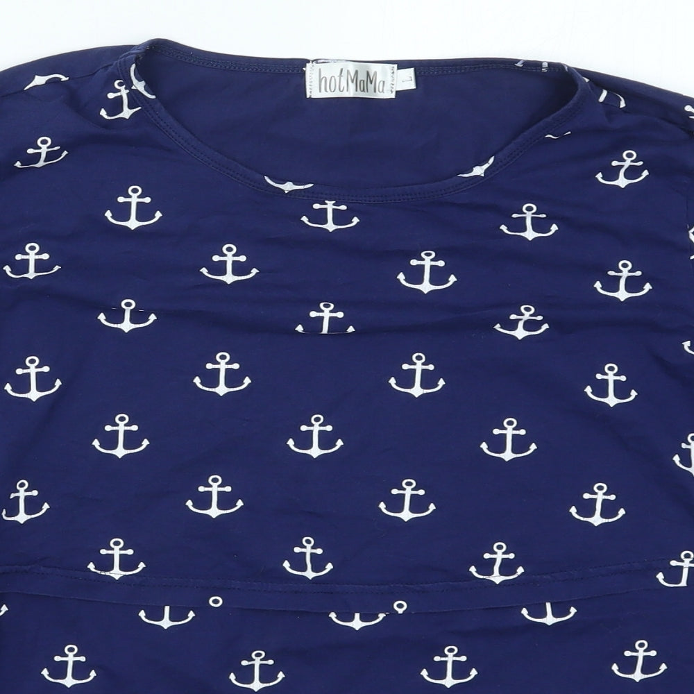 Hot Mama Womens Blue   Basic T-Shirt Size L  - Anchor Print Nursing Top