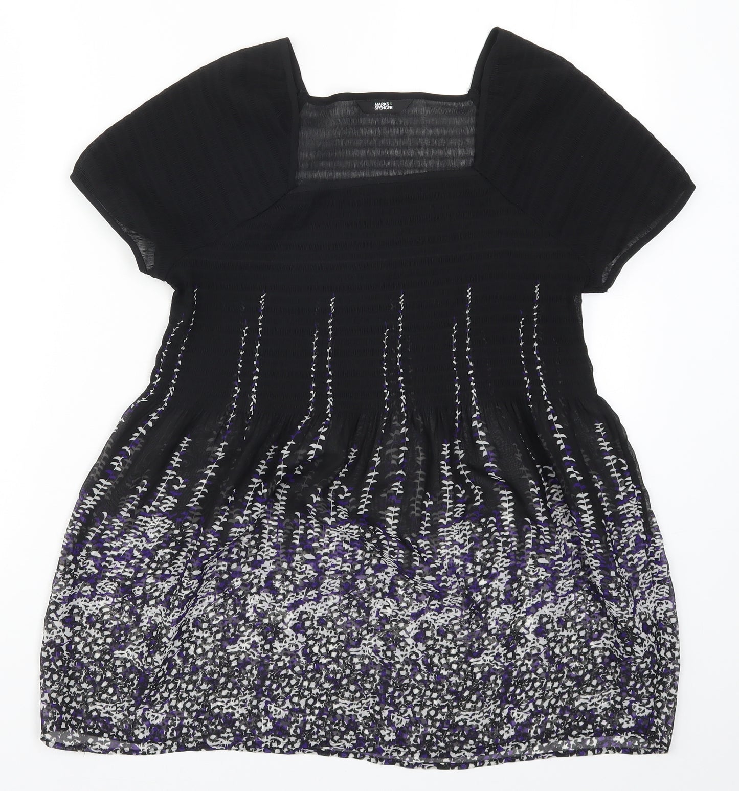 Marks and Spencer Womens Black Floral  Basic Blouse Size 10  - Blue