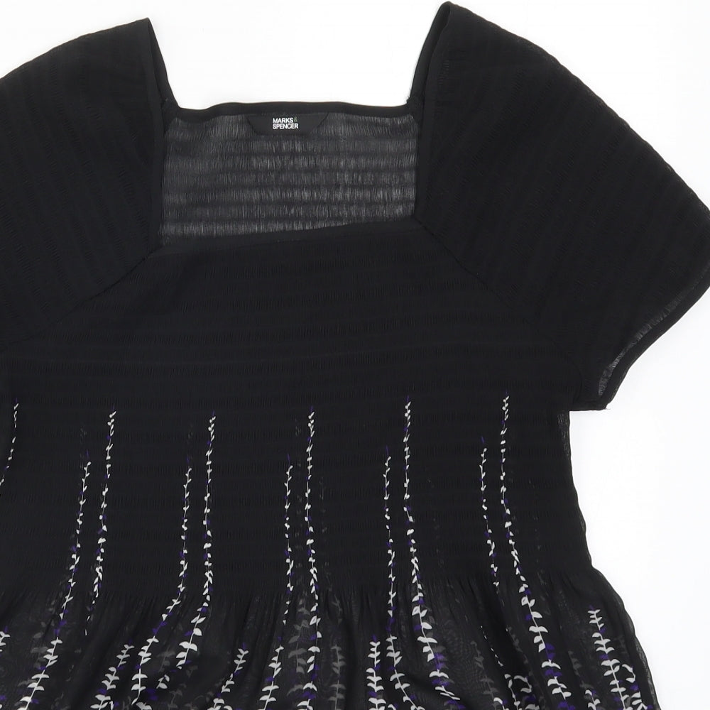 Marks and Spencer Womens Black Floral  Basic Blouse Size 10  - Blue