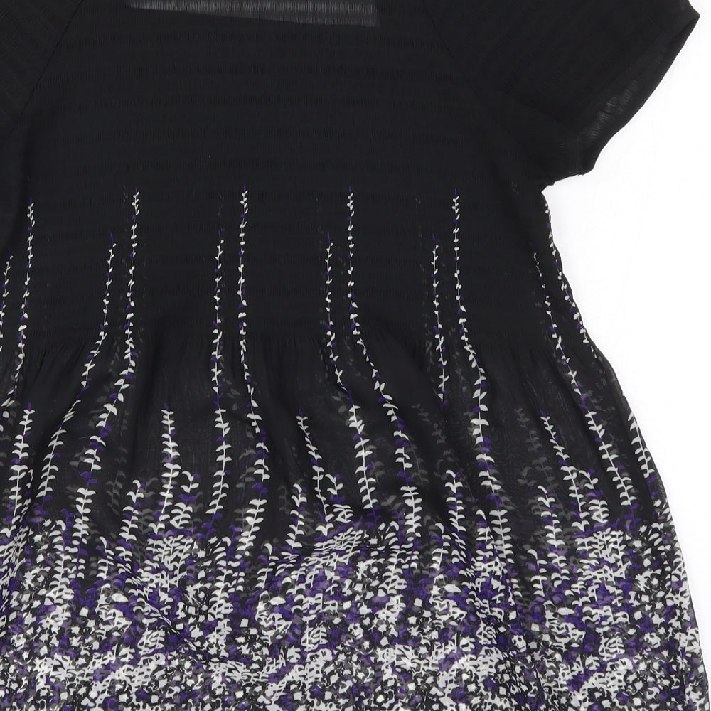 Marks and Spencer Womens Black Floral  Basic Blouse Size 10  - Blue