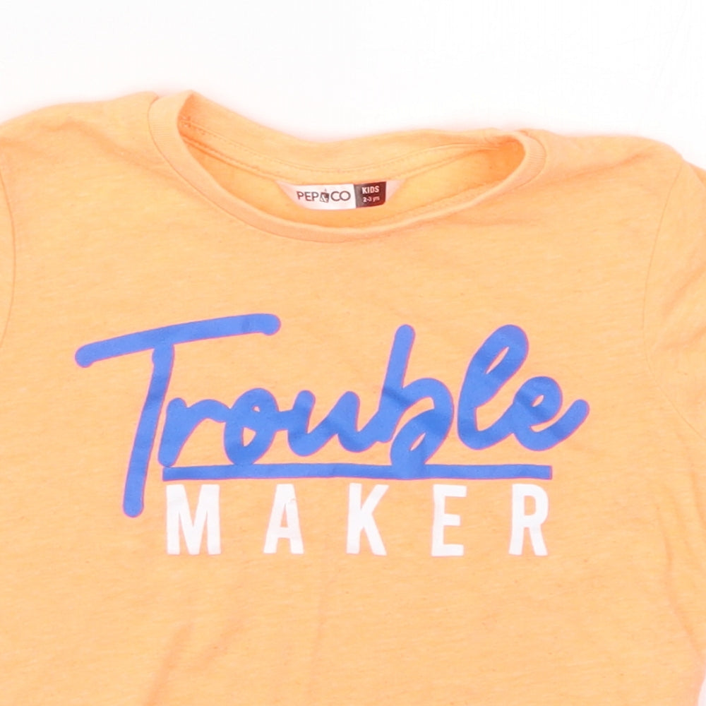 Pep & Co Boys Orange   Basic T-Shirt Size 2-3 Years  - Trouble Maker