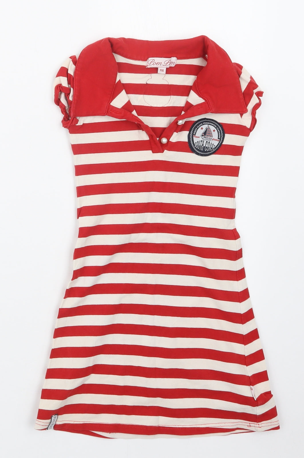 Pom Pom Girls Red Striped  Basic T-Shirt Size 6 Years  - Long