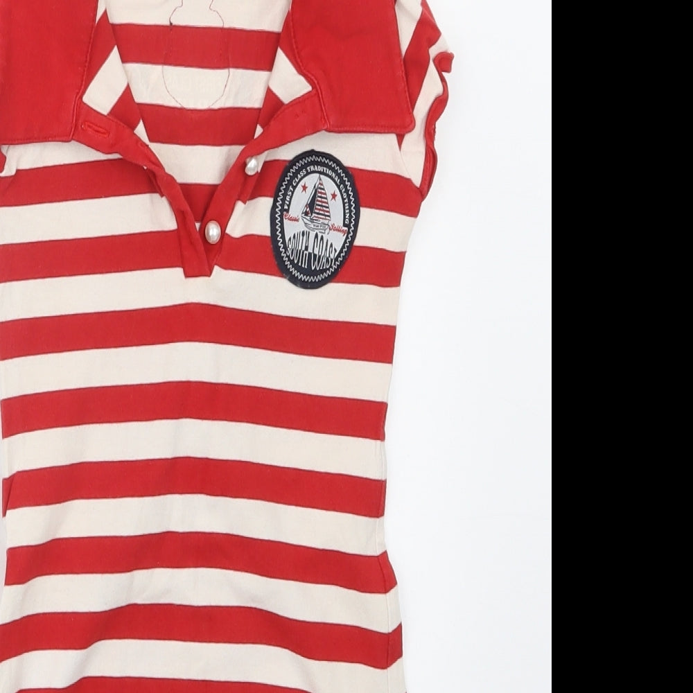 Pom Pom Girls Red Striped  Basic T-Shirt Size 6 Years  - Long