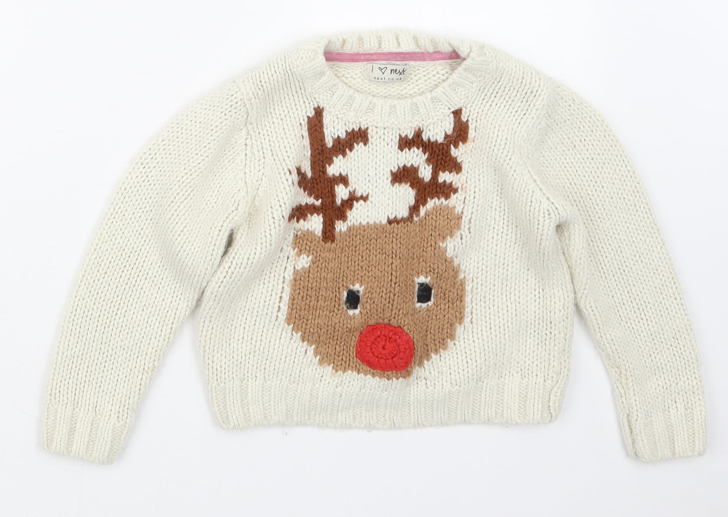 NEXT Girls White  Knit Pullover Jumper Size 5-6 Years  - Christmas