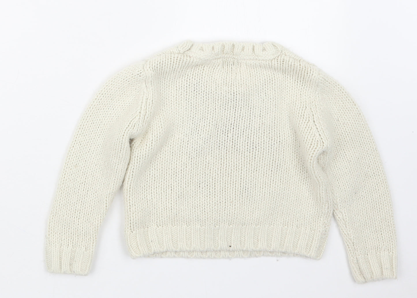 NEXT Girls White  Knit Pullover Jumper Size 5-6 Years  - Christmas