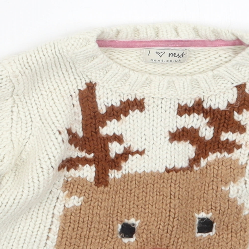 NEXT Girls White  Knit Pullover Jumper Size 5-6 Years  - Christmas