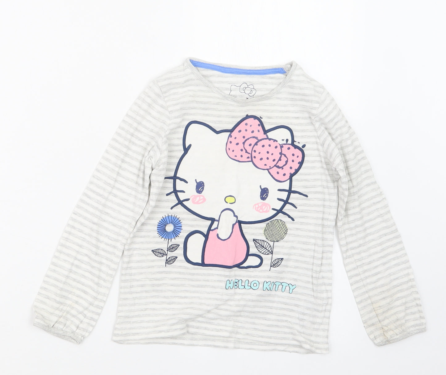 Marks and Spencer Girls Grey Striped  Basic T-Shirt Size 4-5 Years  - Hello Kitty